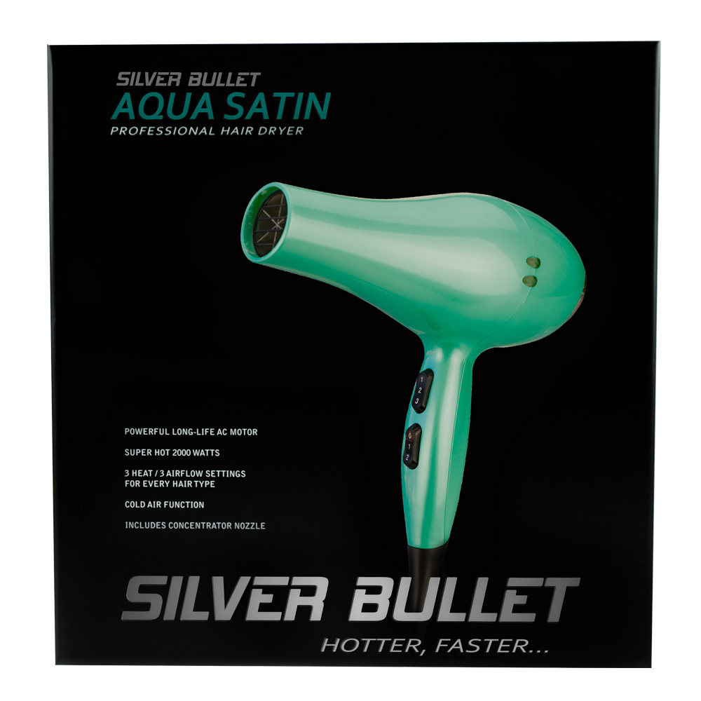Silver Bullet Satin Hair Dryer Packaging