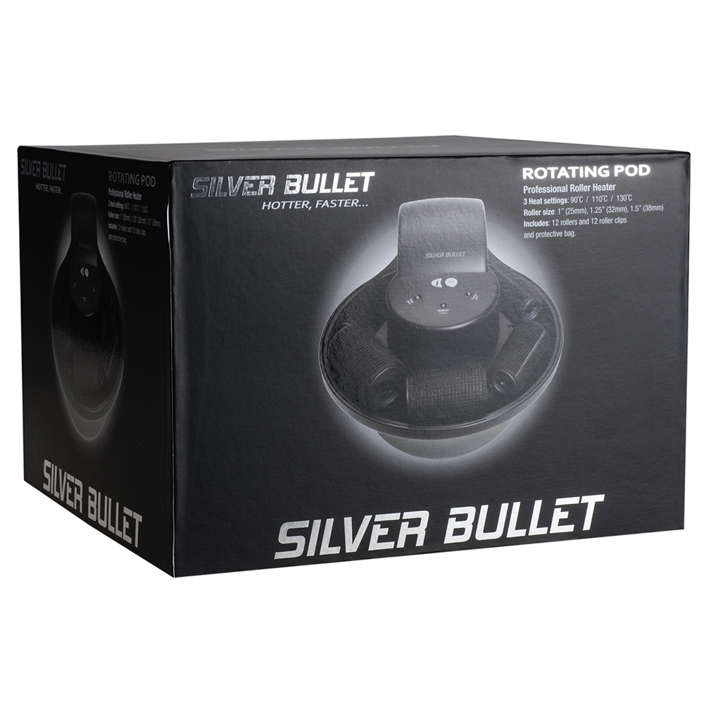 Silver Bullet Rotating Pod Hot Roller Set Packaging