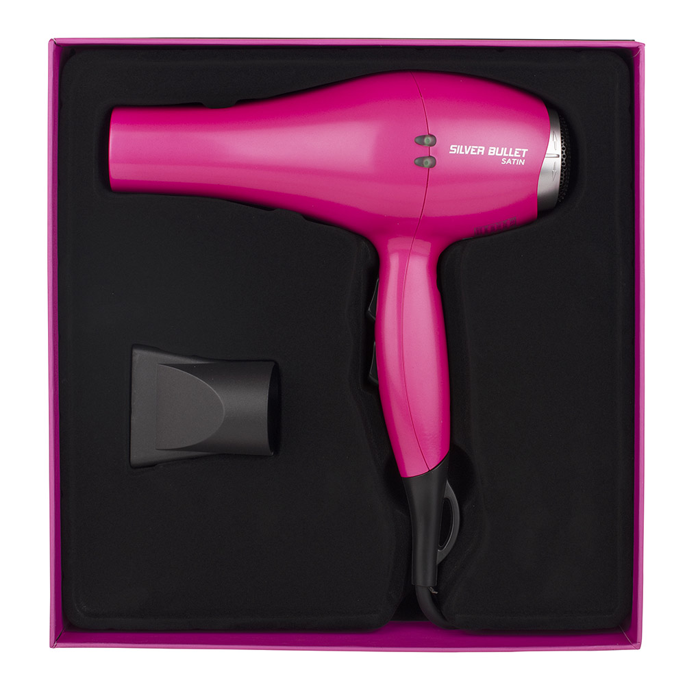 Silver Bullet Satin Hair Dryer in Aqua with nozzle