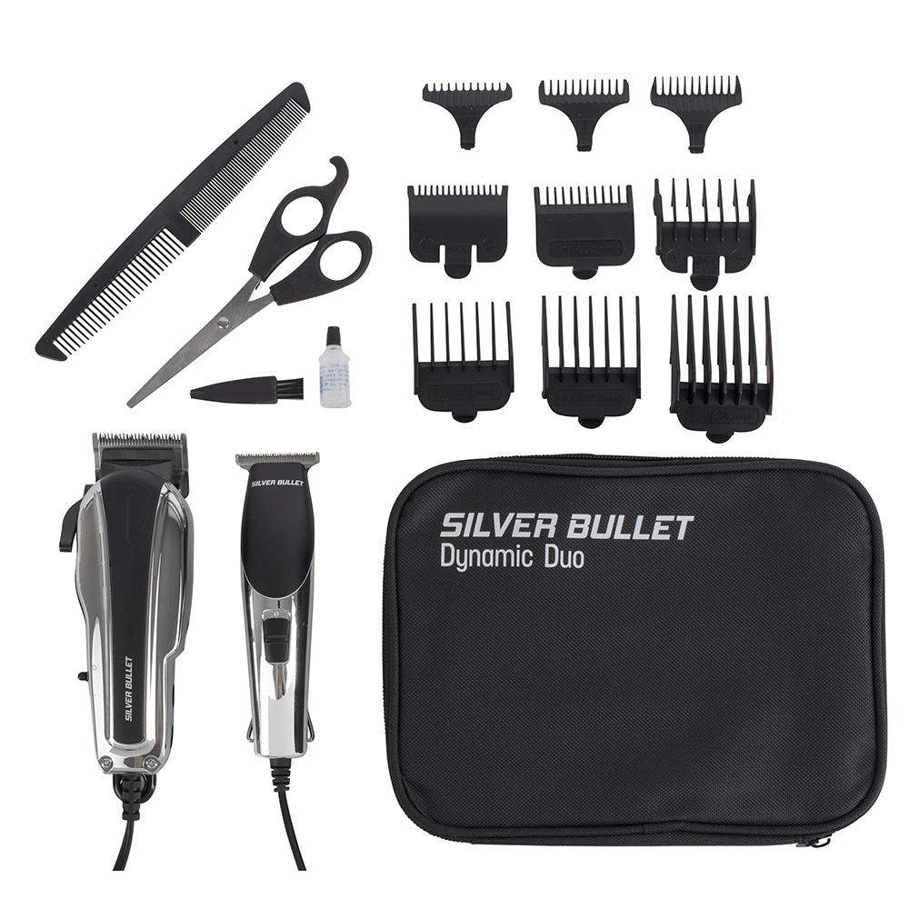 Silver Bullet Dynamic Duo Hair Trimmer and Clipper Set accessories