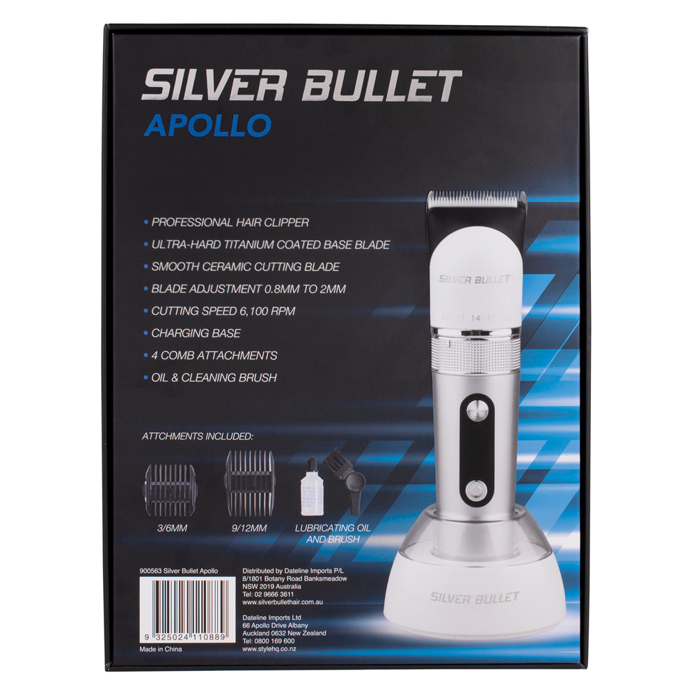 Silver Bullet Apollo Hair Clipper back packaging