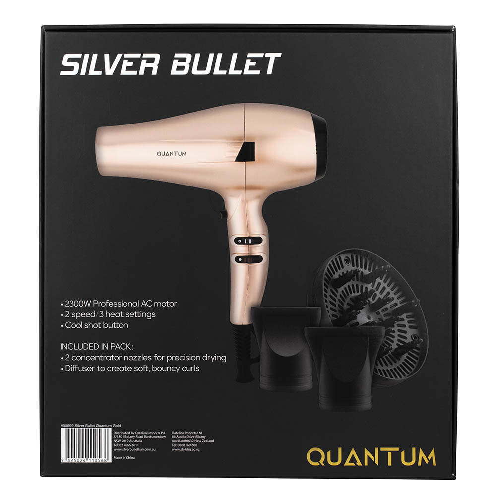 Silver Bullet Quantum Hair Dryer Gold detail packaging