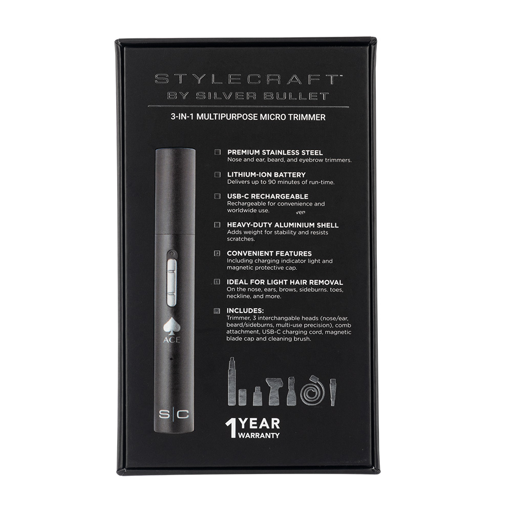 StyleCraft by Silver Bullet Ace 3 in 1 Multipurpose Micro Hair Trimmer 6